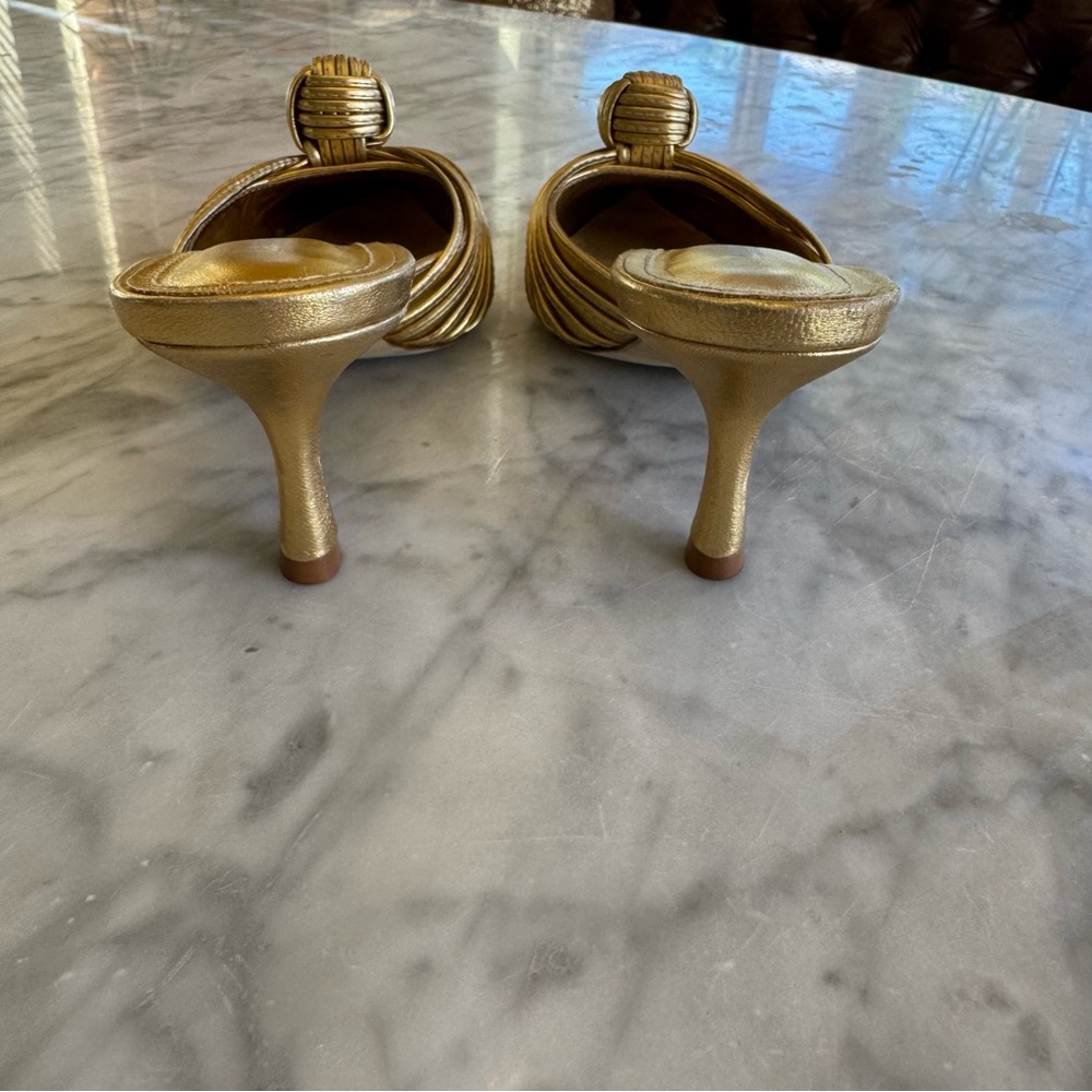 Larroude Gold Heeled Mules - Picture 6 of 9